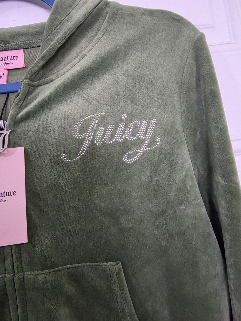 Juicy Couture Olive Green Velour Zip Hoodie - Picture 4 of 7